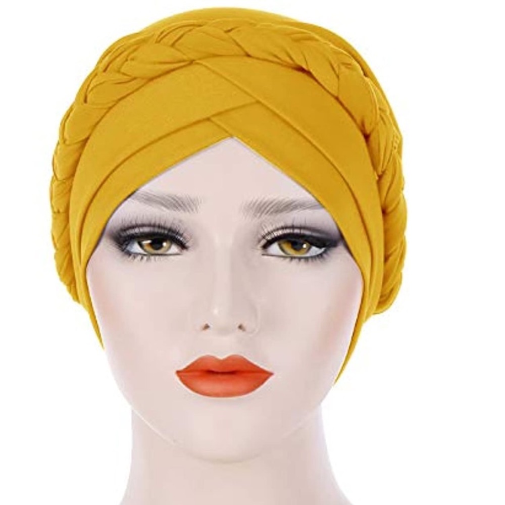 Mustard yellow turban with braid